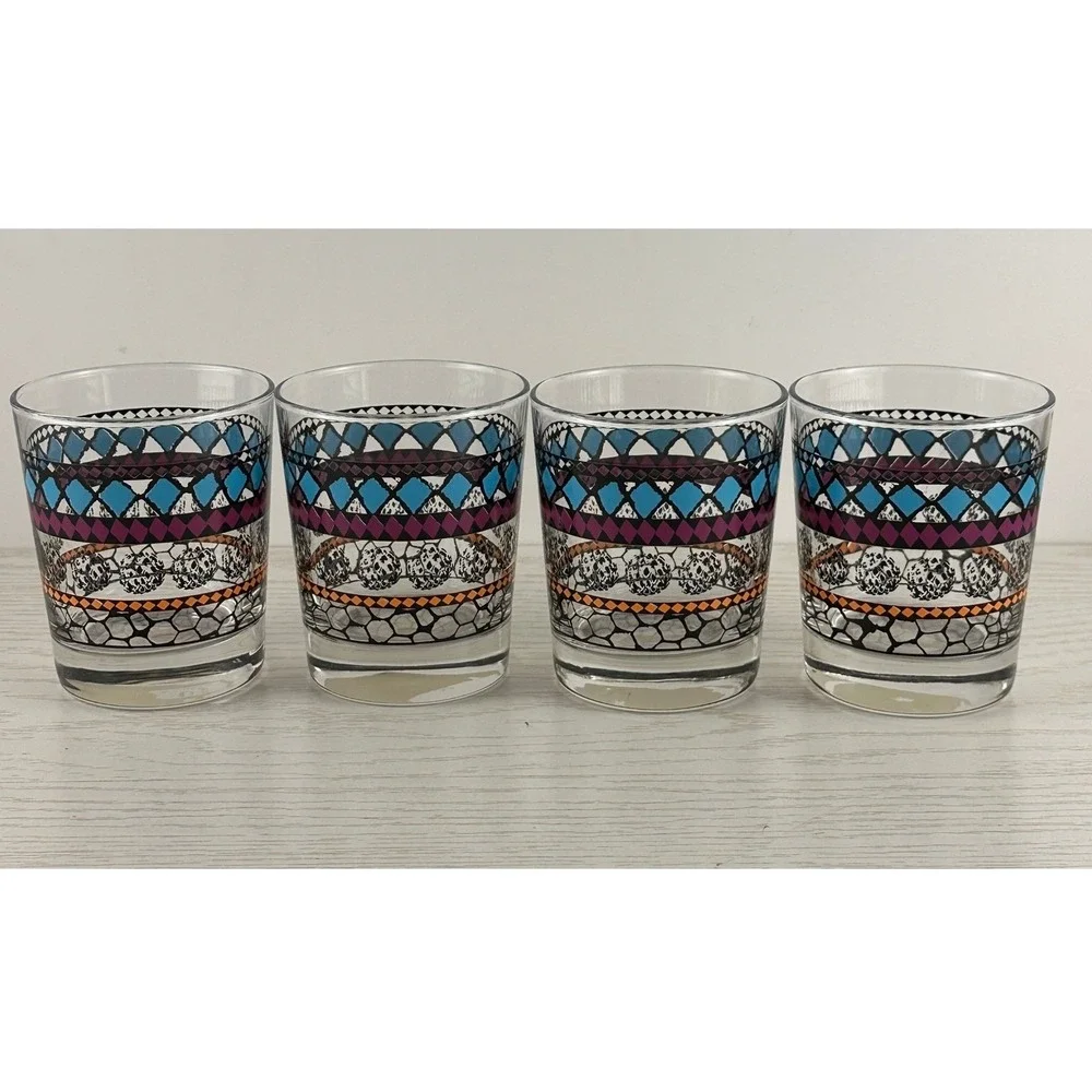 IKEA 4 Piece Tumbler Glass Set Geometric‎ Pattern Tribal Design